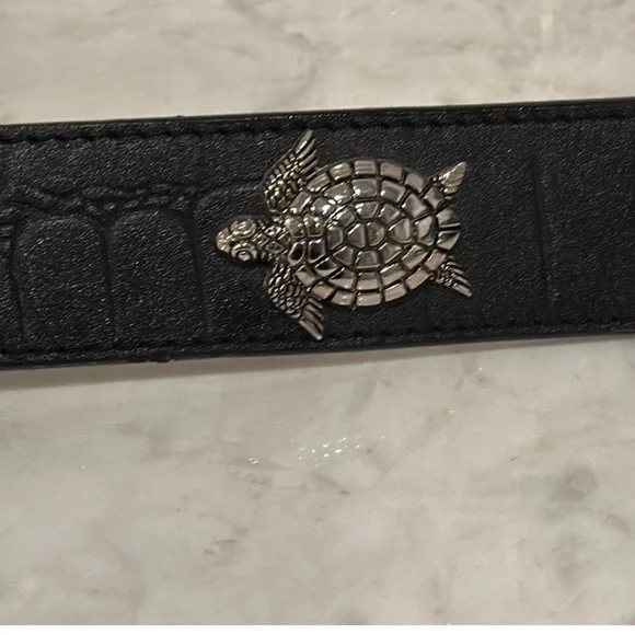 Vtg 1992 Brighton Honest Black Leather Safari Animal Belt 34 